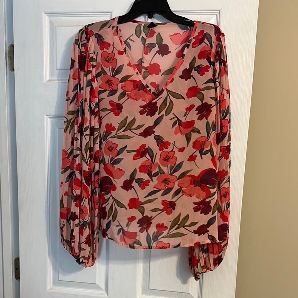 Red and Pink Floral Long Sleeve Blouse